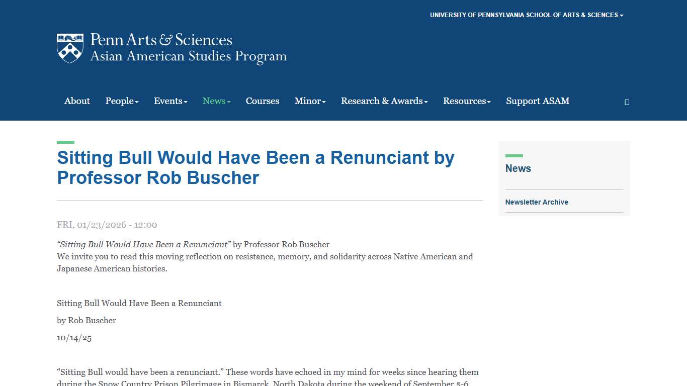 Sitting Bull Would Have Been a Renunciant by Professor Rob Buscher Asian American Studies Program