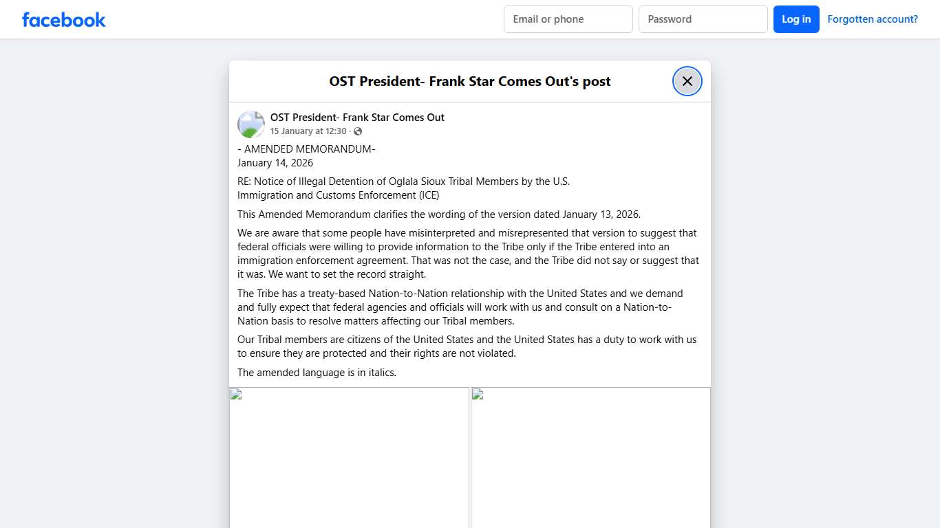 - AMENDED... - OST President- Frank Star Comes Out Facebook