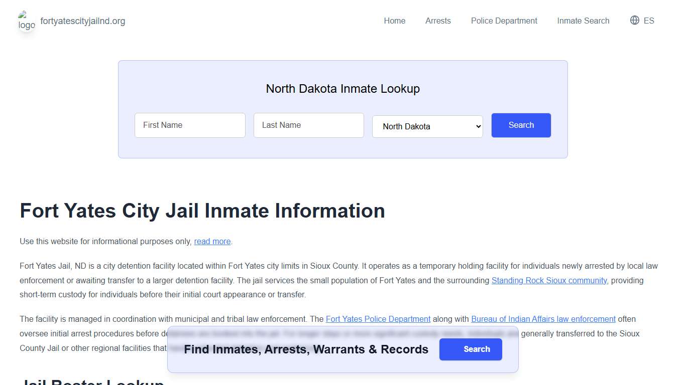 Fort Yates Jail, ND Inmate Roster, Municipal Jail Info